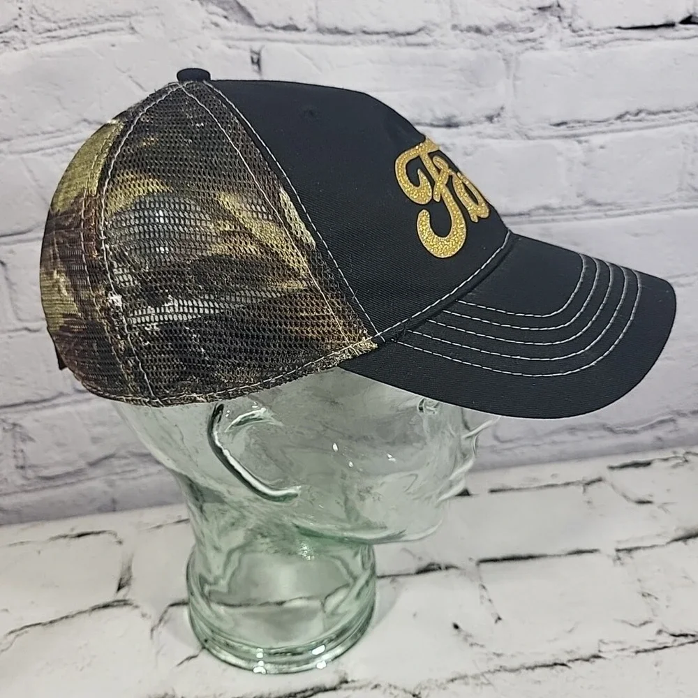 Ford Hat Womens OSFM Camo Adjustable Gold Glitter Brand Advertising Ball Cap